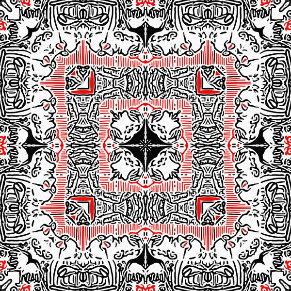 Red Black Seamless Arabesque Mosaic Bandana Pattern Modern Masculine Neckerchief — Stock Photo, Image