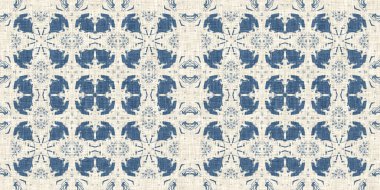 Eski püskü ev dekorasyonu için Fransız mavisi yorgan desenli kumaş kenar deseni. Kırsal çiftlik evi kır evi çiçekli keten sonsuz bant. Yamalı yorgan efekti kurdele kenarı