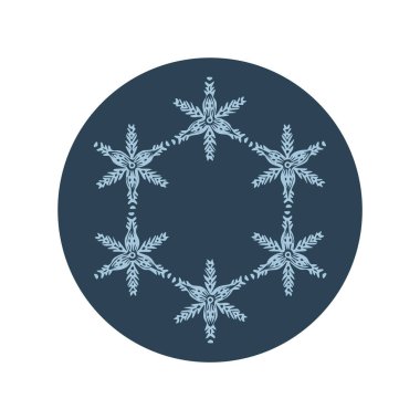 Noel kar tanesi dairesi çizim vektör motifi. Bayram, kostüm ve buz gibi ikon için maskülen kar grafiği. El çizimi Aralık karlı altı köşeli yıldız