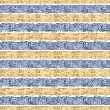 Kusursuz Fransız kırsal mutfak çizgili kumaş deseni. Mavi sarı beyaz yatay çizgili arka plan. Batik Boyası Kaynak Stili Kırsal Örgü Cottagecore Tekstili