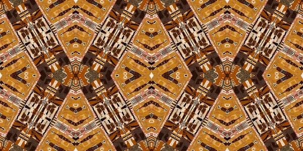 棕色狩猎动物斑纹无缝边界图案 天然棉被与褐色印花布缎带装饰的花缎风格相抵触 现代部落抽象 受非洲启发的背景 — 图库照片