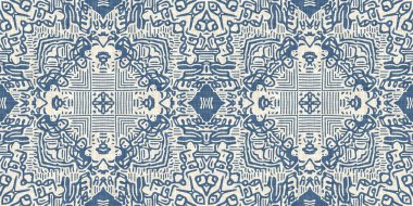 Fransız mavisi keten rengi geometrik sınır desenini etkiler. Klasik 2 tonlu Avrupa nötr gri örülmüş tekstil kurdelesi eski püskü ev dekoru için. Köy çiftliği mutfak kenarı bant