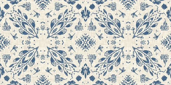 French blue floral french printed fabric border pattern for shabby chic home decor trim. Rustic farm house country cottage flower linen endless tape. Patchwork quilt effect ribbon edge
