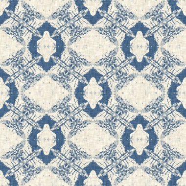 Eski püskü ev dekorasyonu için Fransız mavisi yorgan deseni. Kırsal çiftlik evi. Kır evi, keten, pürüzsüz arka plan.