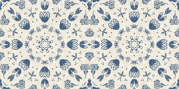 Francês Azul Floral Francês Impresso Padrão Borda Tecido Para Guarnição — Fotografia de Stock