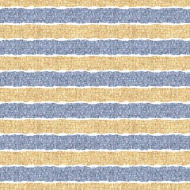 Kusursuz Fransız kırsal mutfak çizgili kumaş deseni. Mavi sarı beyaz yatay çizgili arka plan. Batik Boyası Kaynak Stili Kırsal Örgü Cottagecore Tekstili