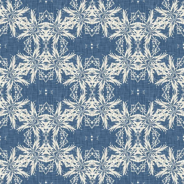 Farmhouse Blue Snow Flake Pattern Background Frosty Batik Damask French — Stockfoto