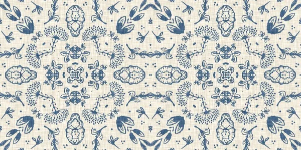 French blue floral french printed fabric border pattern for shabby chic home decor trim. Rustic farm house country cottage flower linen endless tape. Patchwork quilt effect ribbon edge