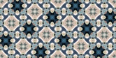 Retro boho geometrik kaleydoskop eşarp sınır modeli arka planı. Renkli klasik Azulejos kurdele kenar süsleme maskesini etkiler. Moda şalı Bitmeyen bandana bandosu