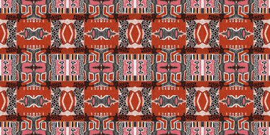 Kahverengi safari hayvan desenli yama şeritli, pürüzsüz sınır deseni. Kahverengi desenli kumaş şeritli doğal yorgan çakışması. Modern kabile soyut Afrika 'sı doğrusal kenar arkaplanından esinlenmiştir.