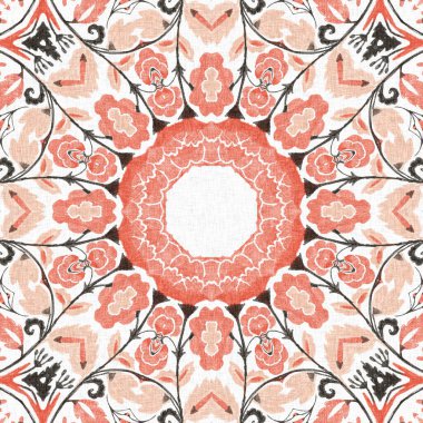 Modern boho geometrik çiçekli yorgan deseni. Shabby chic scandi keten etkisi ile arka planı tekrarla