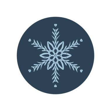 Noel kar tanesi dairesi çizim vektör motifi. Bayram, kostüm ve buz gibi ikon için maskülen kar grafiği. El çizimi Aralık karlı altı köşeli yıldız
