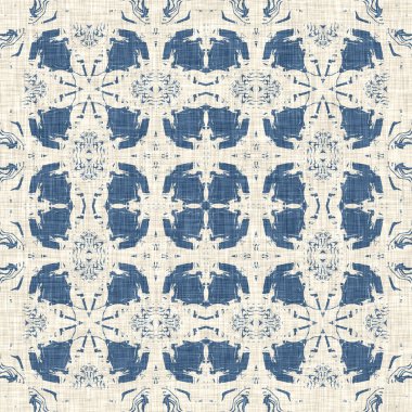 Eski püskü ev dekorasyonu için Fransız mavisi yorgan deseni. Kırsal çiftlik evi. Kır evi, keten, pürüzsüz arka plan.