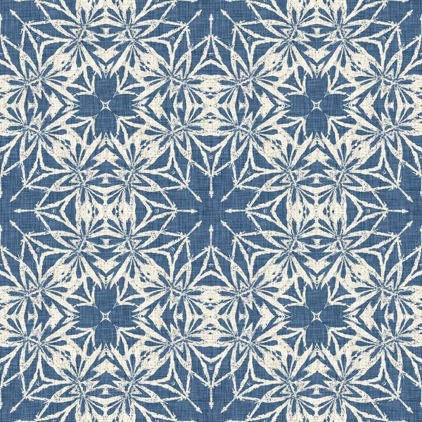 Farmhouse Blue Snow Flake Pattern Background Frosty Batik Damask French — Stock Photo, Image