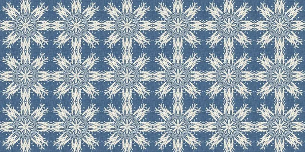 Farmhouse Blue Snow Flake Border Background Frosty Damask French Effect — 图库照片