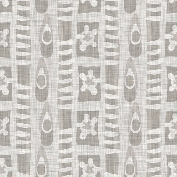 French Grey Doodle Motif Linen Seamless Pattern Tonal Country Cottage — Stock Photo, Image