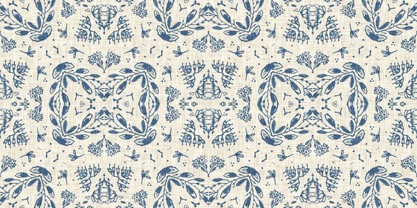 French blue floral french printed fabric border pattern for shabby chic home decor trim. Rustic farm house country cottage flower linen endless tape. Patchwork quilt effect ribbon edge