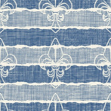 Hassas Fransız dantel efekti. Kusursuz çizgili desen. Süslü Provence tarzı dantelli kır evi dekorasyonu. Kırsal, modern, pejmürde, şık tasarım için keten kumaş duvar kağıdı.