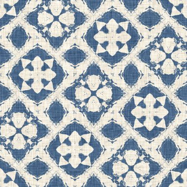 Eski püskü ev dekorasyonu için Fransız mavisi yorgan deseni. Kırsal çiftlik evi. Kır evi, keten, pürüzsüz arka plan.