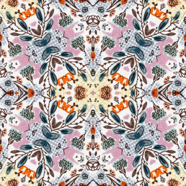 Eski 50 'lerin Fransız çiçekli kumaş desenleri, eski püskü ev dekorasyonu için. Oldukça skandi köy kır evi çiçekli geometrik dikişsiz arka plan. Yama işi yorgan etkisi fayans