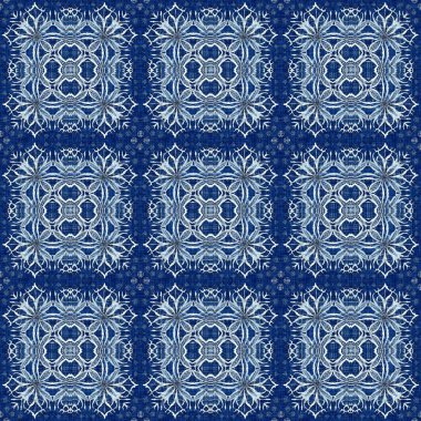 Çivit mavisi kar tanecikli damaske desenli arka plan. Frosty boyama efekti kusursuz arkaplan. Şenlikli soğuk tatil sezonu duvar kâğıdı döşemesi