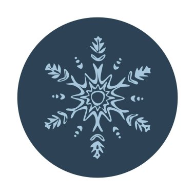 Noel kar tanesi dairesi çizim vektör motifi. Bayram, kostüm ve buz gibi ikon için maskülen kar grafiği. El çizimi Aralık karlı altı köşeli yıldız