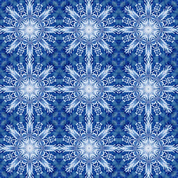 Indigo Blue Snow Flake Patchwork Pattern Background Frosty Painterly Effect — Stock fotografie