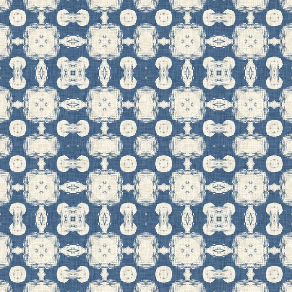 French blue quilt printed fabric pattern for shabby chic home decor style. Rustic farm house country cottage linen seamless background