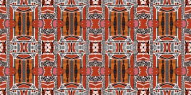 Kahverengi safari hayvan desenli yama şeritli, pürüzsüz sınır deseni. Kahverengi desenli kumaş şeritli doğal yorgan çakışması. Modern kabile soyut Afrika 'sı doğrusal kenar arkaplanından esinlenmiştir.