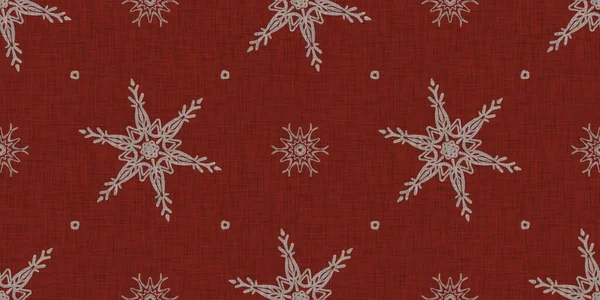 Seamless Christmas Snowflake Woven Linen Border Two Tone Seasonal Red — Stock Photo, Image