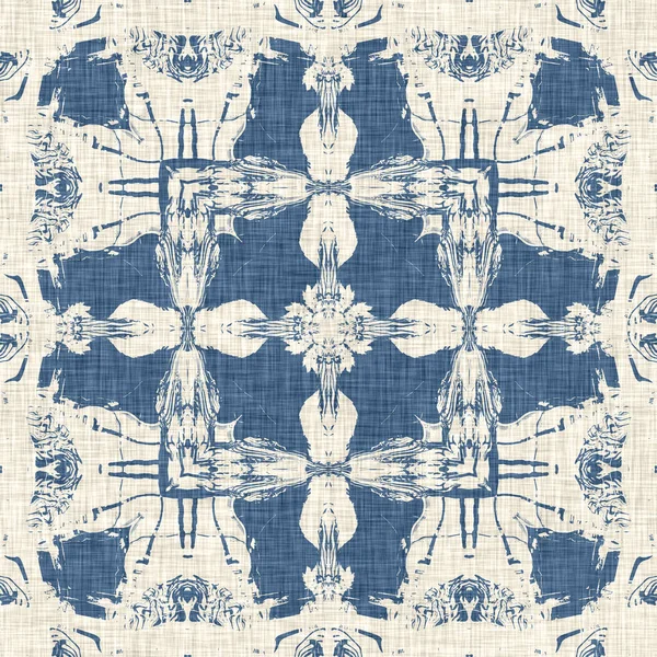 シャビーシックな家庭の装飾スタイルのためのフランスの青キルトプリント生地パターン 素朴な農家カントリーコテージリネンシームレスな背景 — ストック写真