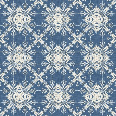 Çiftlik evi mavi kar tanesi desenli arka plan. Frosty batik damasch fransız efekti kusursuz arkaplan. Şenlikli soğuk tatil sezonu duvar kâğıdı döşemesi