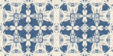 Eski püskü ev dekorasyonu için Fransız mavisi yorgan desenli kumaş kenar deseni. Kırsal çiftlik evi kır evi çiçekli keten sonsuz bant. Yamalı yorgan efekti kurdele kenarı