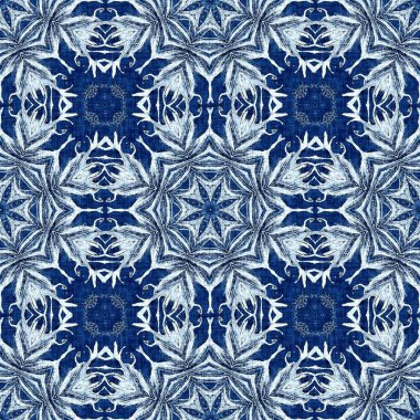 Çivit mavisi kar tanecikli damaske desenli arka plan. Frosty boyama efekti kusursuz arkaplan. Şenlikli soğuk tatil sezonu duvar kâğıdı döşemesi