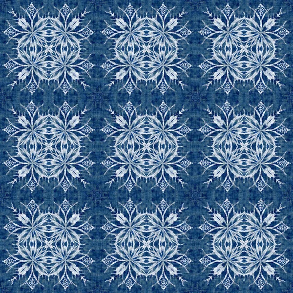 Indigo Blue Snow Flake Patchwork Pattern Background Frosty Painterly Effect — Stock Photo, Image