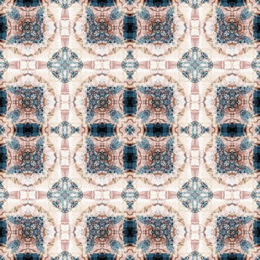 Retro boho geometrik kaleydoskop eşarp desenli arka plan. Renkli klasik azulejos kumaş desenli döşeme efekti