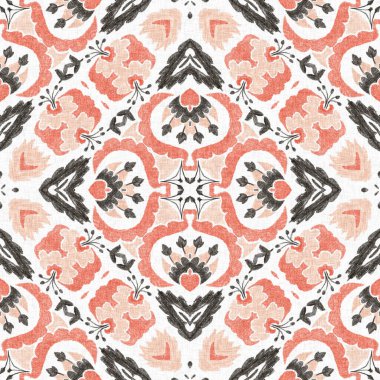 Modern boho geometrik çiçekli yorgan deseni. Shabby chic scandi keten etkisi ile arka planı tekrarla