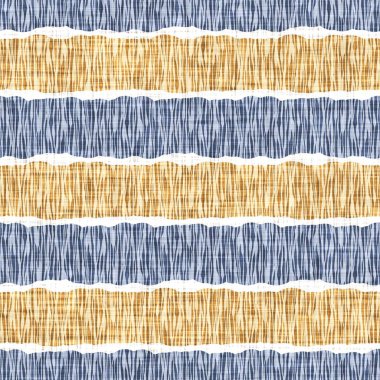 Kusursuz Fransız kırsal mutfak çizgili kumaş deseni. Mavi sarı beyaz yatay çizgili arka plan. Batik Boyası Kaynak Stili Kırsal Örgü Cottagecore Tekstili