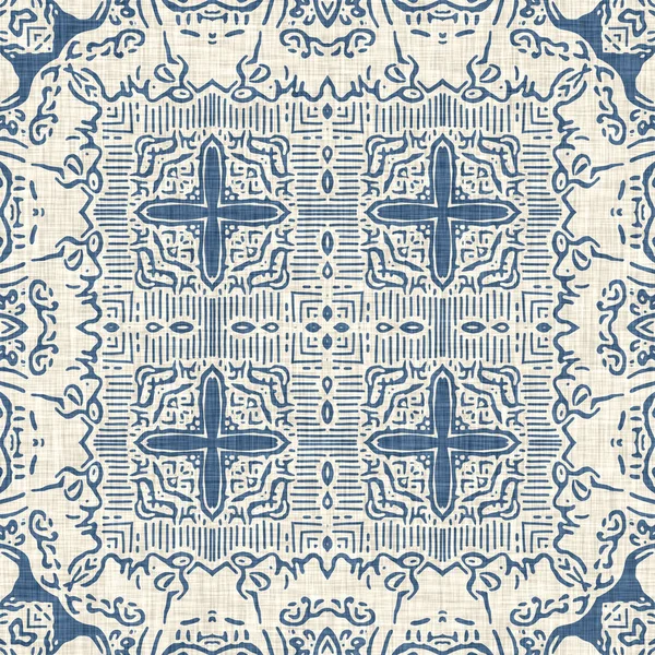 Frans Blauw Linnen Effect Geometrisch Patroon Klassieke Kleuren Europees Neutraal — Stockfoto