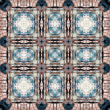 Retro boho geometrik kaleydoskop eşarp desenli arka plan. Renkli klasik azulejos kumaş desenli döşeme efekti