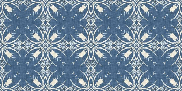 Farmhouse Blue Snow Flake Border Background Frosty Damask French Effect —  Fotos de Stock