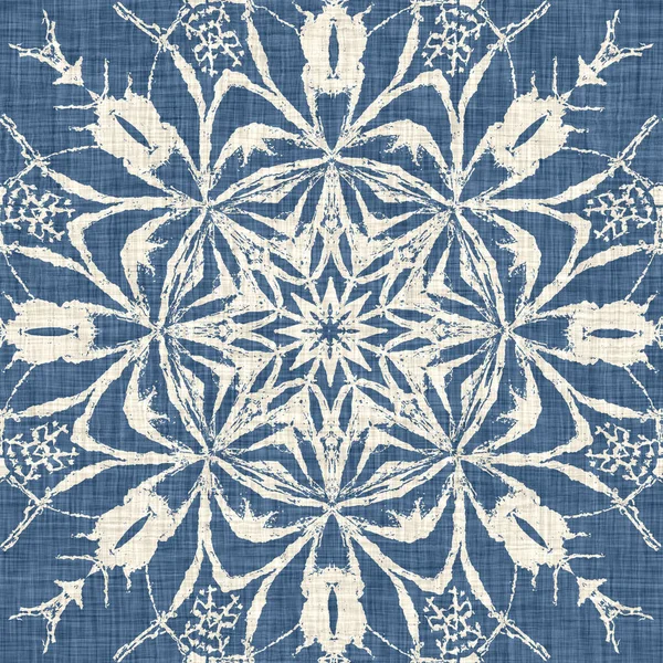 Farmhouse Blue Snow Flake Pattern Background Frosty Batik French Effect — Stok fotoğraf