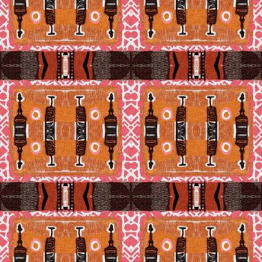 Kahverengi safari hayvan desenli yama çizgili, pürüzsüz desen. Kahverengi baskılı kumaş efektli doğal yorgan çarpışması. Modern etnik kabile soyutlaması. Afrika doğrusal yamalı arka plandan esinlendi