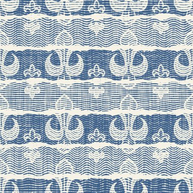 Hassas Fransız dantel efekti. Kusursuz çizgili desen. Süslü Provence tarzı dantelli kır evi dekorasyonu. Kırsal, modern, pejmürde, şık tasarım için keten kumaş duvar kağıdı.