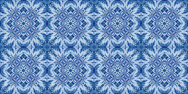 Indigo Blue Snow Flake Border Batik Frosty Batik Painterly Effect — Stock Photo, Image