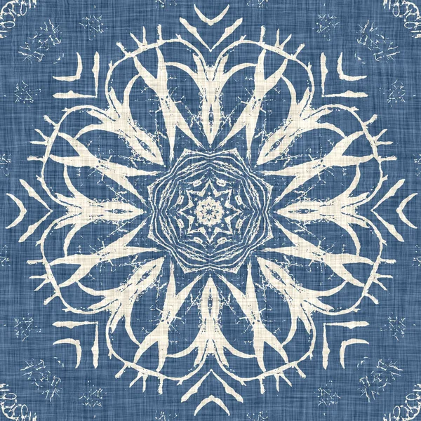 Farmhouse Blue Snow Flake Pattern Background Frosty Batik French Effect — Stok fotoğraf