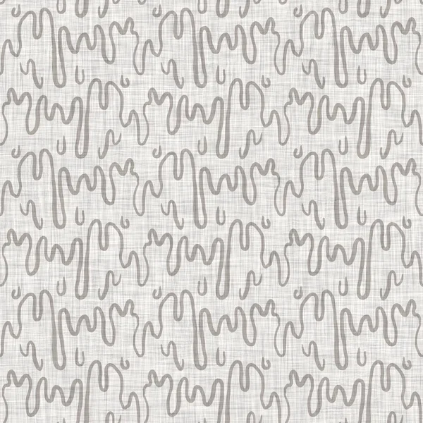 French grey doodle motif linen seamless pattern. Tonal country cottage style abstract scribble motif background. Simple vintage rustic fabric textile effect. Primitive drawing shabby chic cloth