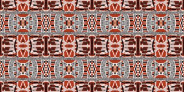 Kahverengi safari hayvan desenli yama şeritli, pürüzsüz sınır deseni. Kahverengi desenli kumaş şeritli doğal yorgan çakışması. Modern kabile soyut Afrika 'sı doğrusal kenar arkaplanından esinlenmiştir.