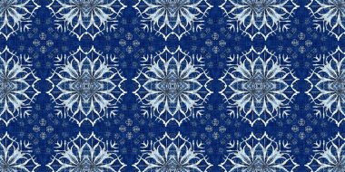 Çivit mavisi kar tanecikli Batik. Frosty batik boyama efekti pürüzsüz kenar. Soğuk bayram şenliği kurdelesi