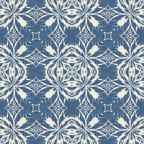 Farmhouse Blue Snow Flake Pattern Background Frosty Batik Damask French — Zdjęcie stockowe